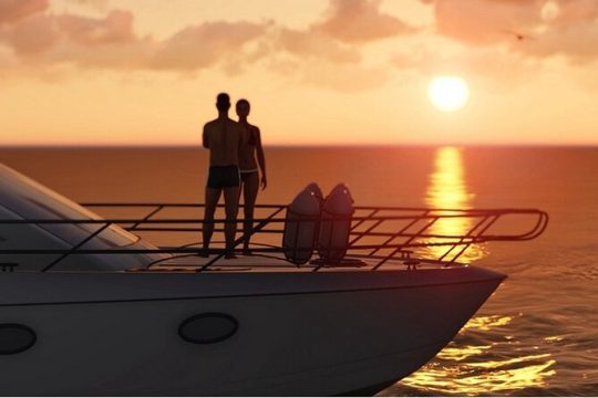 Sunset in a Private Motor Yacht
